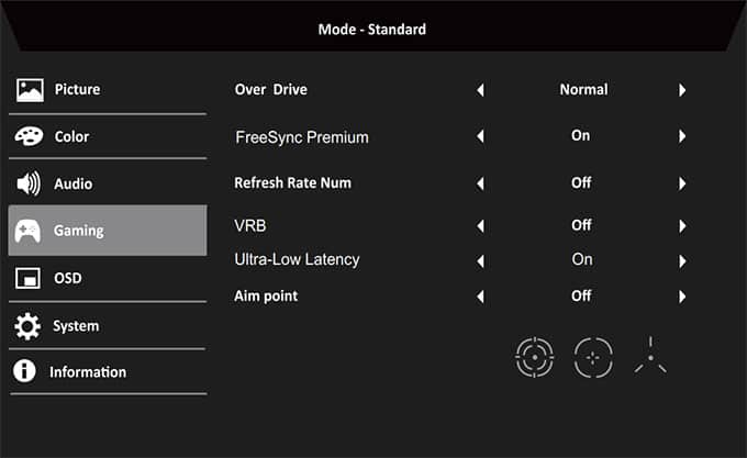 Acer ED270R M OSD Menu