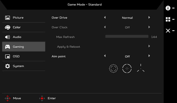 acer predator x35 on screen display menu