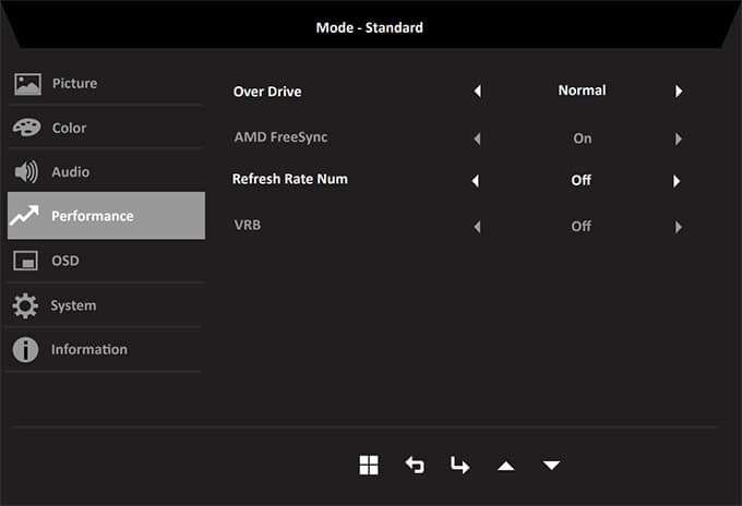 Acer SB241Y Abi OSD Menu