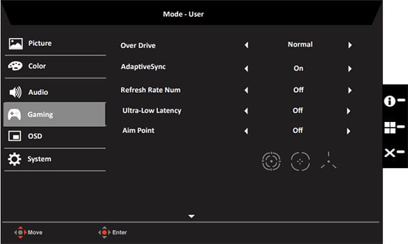 Acer XB283K KV OSD Menu