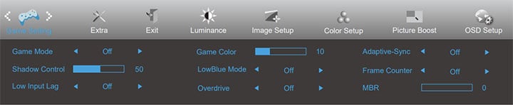 AOC C27G2Z Monitor OSD Menu