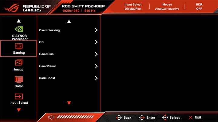 ASUS PG248QP OSD Menu