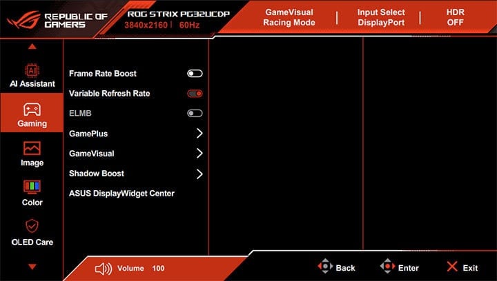 ASUS PG32UCDP OSD Menu
