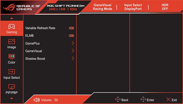 ASUS PG34WCDM OSD Menu
