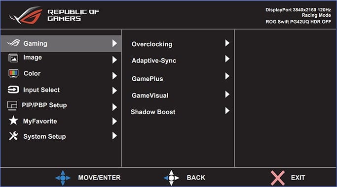 ASUS PG42UQ OSD Menu