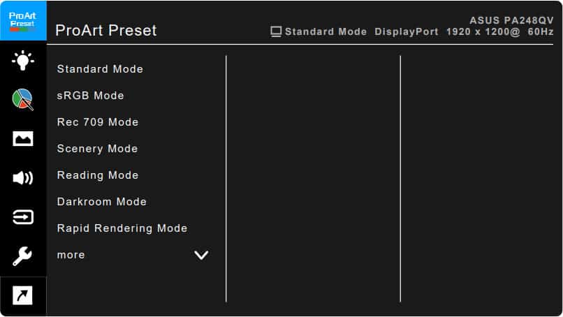 asus proart pa248qv osd menu layout