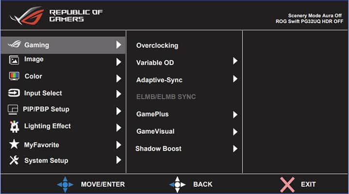 ASUS ROG Swift PG32UQ Monitor OSD Menu