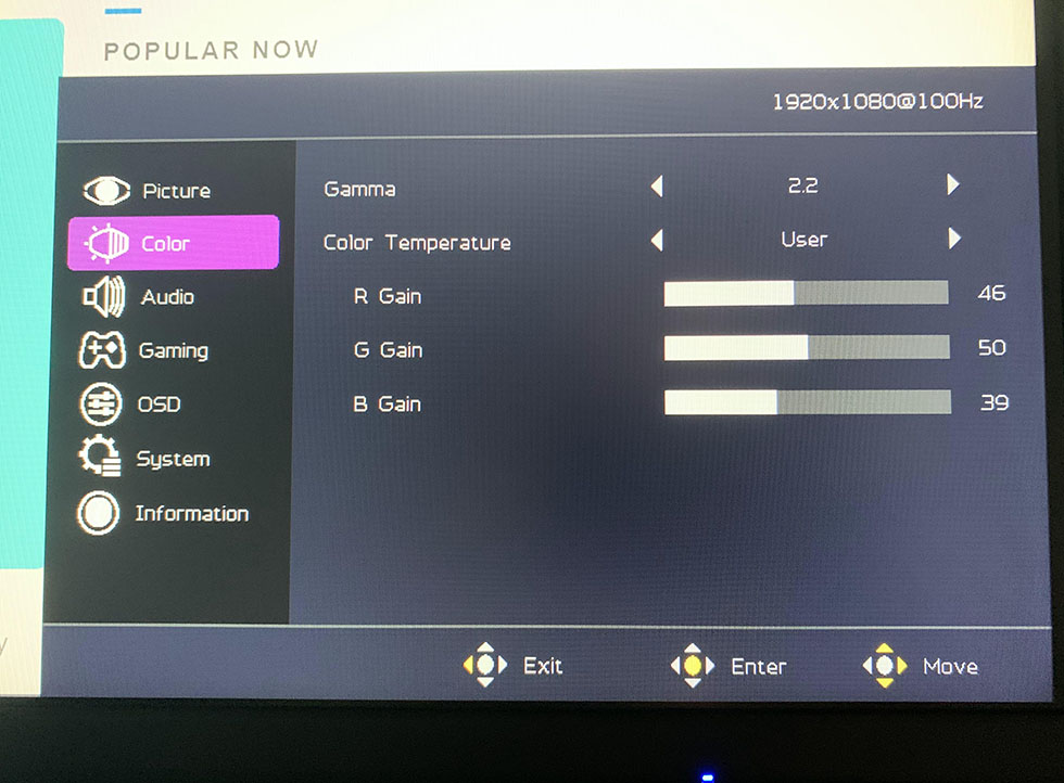 Cooler Master GA241 OSD Menu