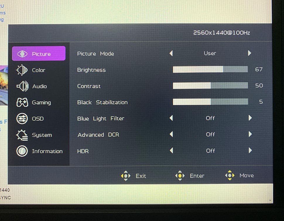 Cooler Master GA271 OSD Menu