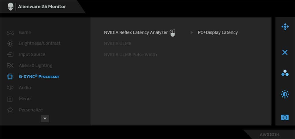 Dell Alienware AW2521H OSD Menu