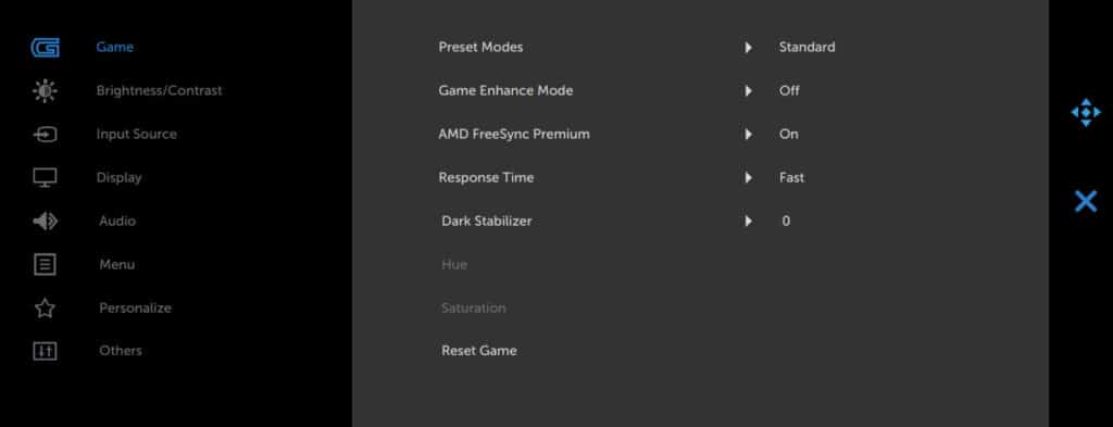 Dell S2722DGM OSD Menu