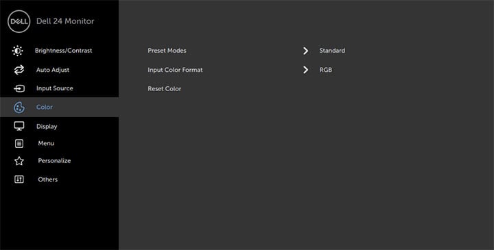 Dell SE2422HX Monitor OSD Menu