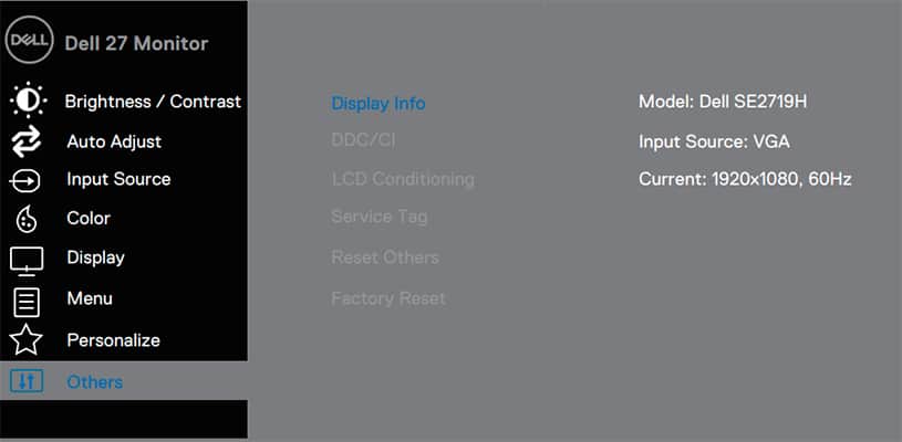 Dell SE2719H OSD Menu