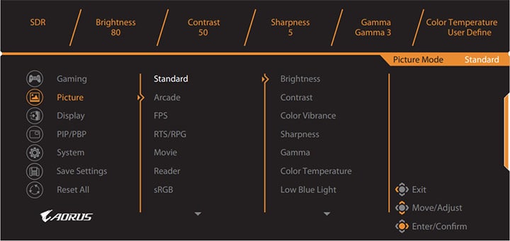 Gigabyte Aorus FI32Q X OSD Menu