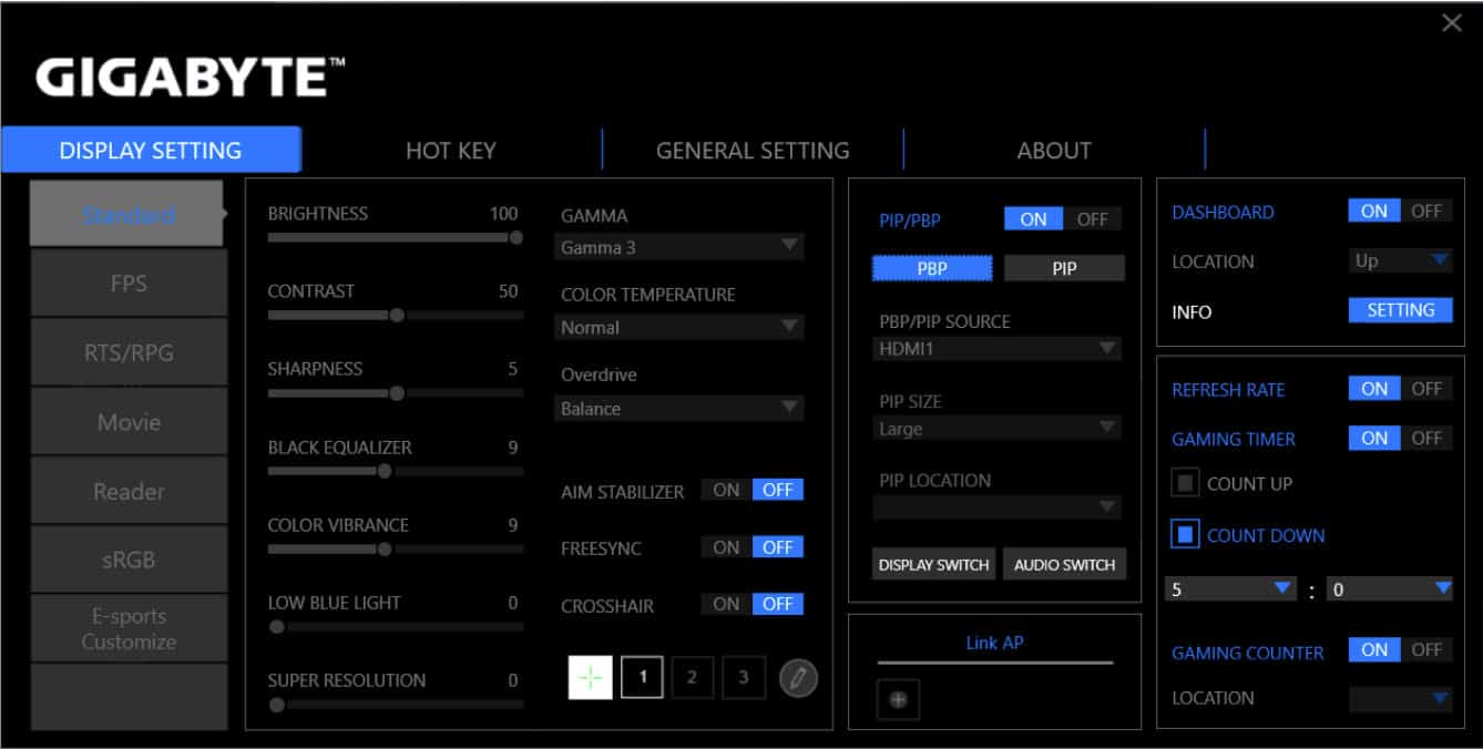 gigabyte g27qc osd menu layout