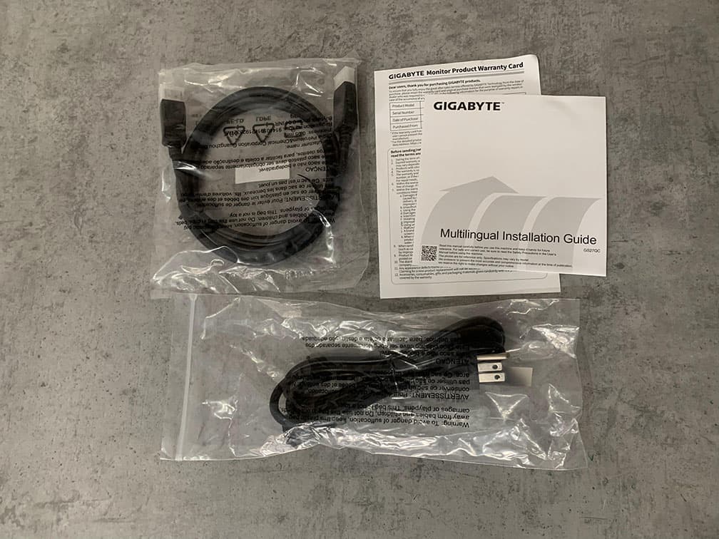 Gigabyte GS27QC Whats in the box