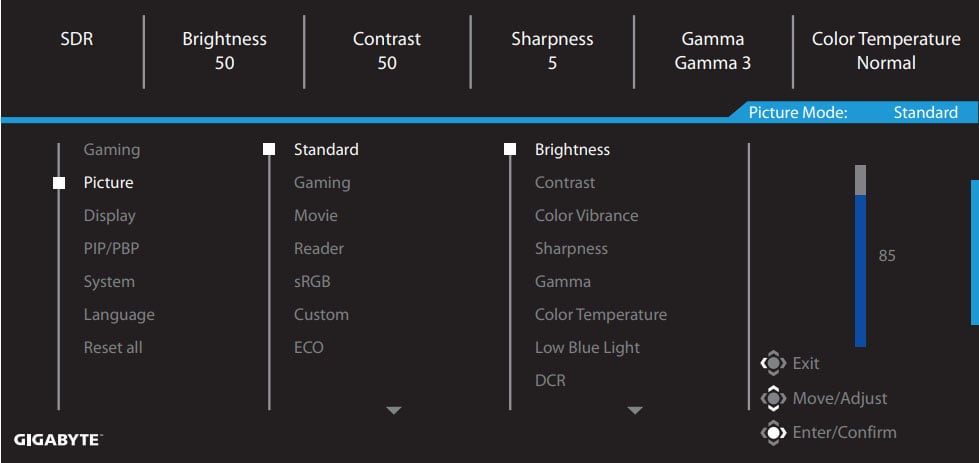 Gigabyte GS34WQC OSD Menu
