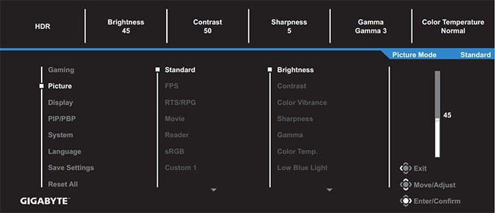 Gigabyte M27Q OSD Menu