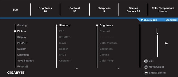 Gigabyte M27Q P OSD Menu