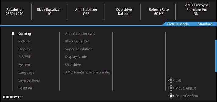 Gigabyte M32U Monitor OSD Menu
