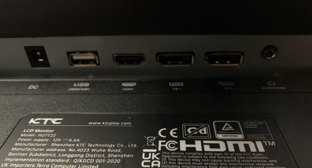 KTC H27T22 Monitor Ports