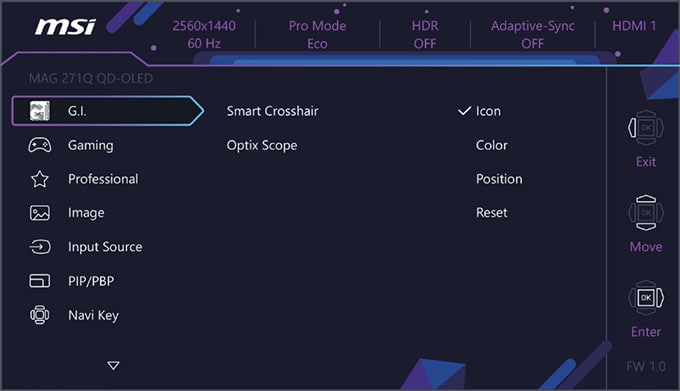 MSI MAG 271QPX OSD Menu