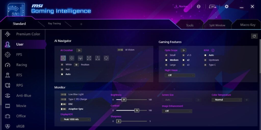 MSI MPG 321CURX MSI Gaming Intelligence App