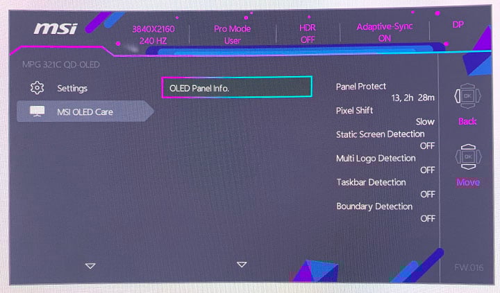 MSI MPG 321CURX OSD Menu 1