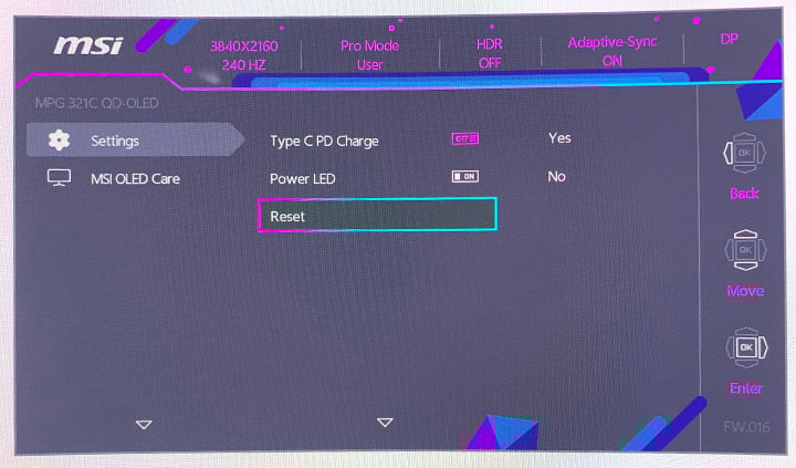 MSI MPG 321CURX OSD Menu 3