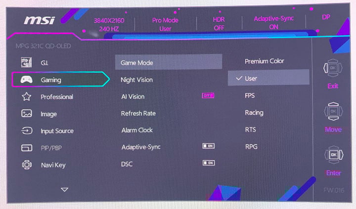 MSI MPG 321CURX OSD Menu 9