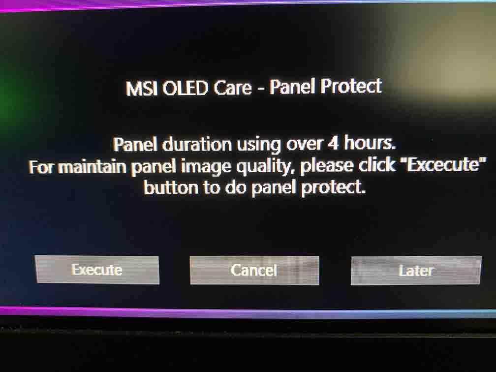 MSI MPG 321CURX Panel Protect Notice