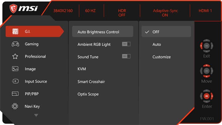 MSI MPG321UR QD OSD Menu