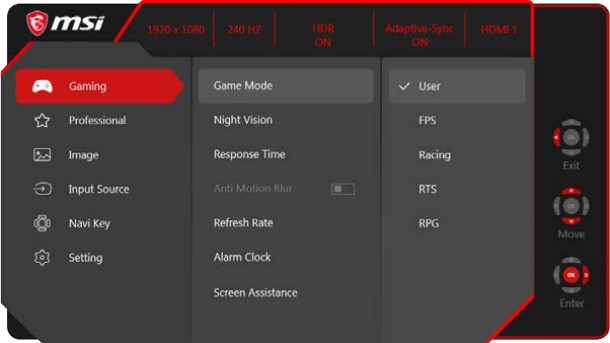 msi optix mag251rx osd menu