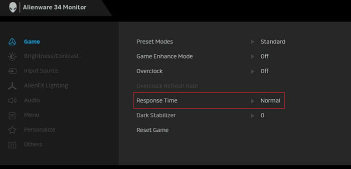 response time overdrive mode