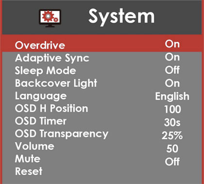 Sceptre C305W 2560UN OSD Menu