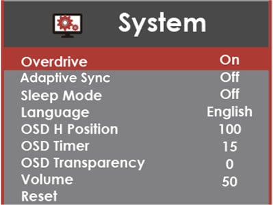 Sceptre E248W 19203R Monitor OSD Menu