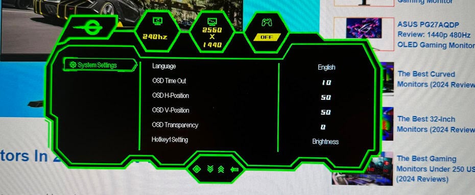 Titan Army P2510S OSD Menu