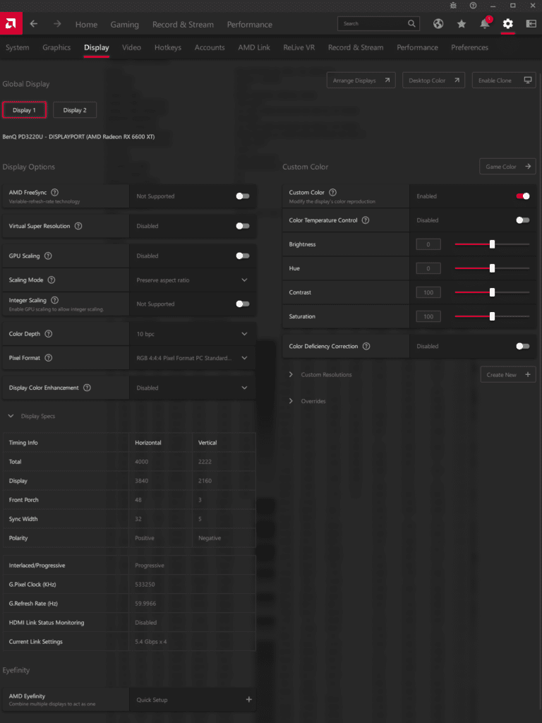 BenQ PD3220U AMD Custom Color