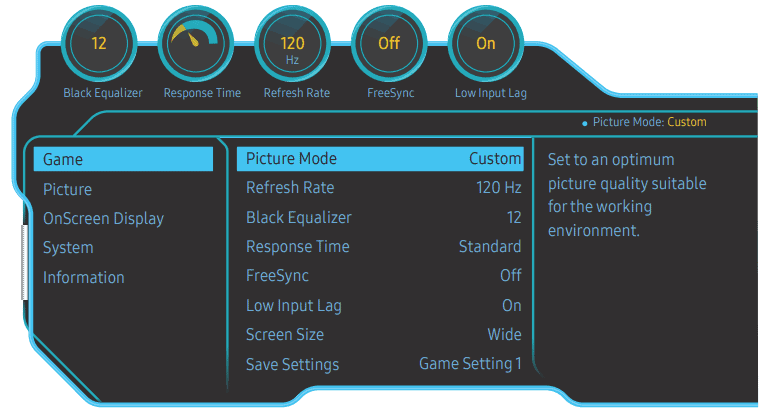 Samsung CHG90 On Screen Display Menu Layout
