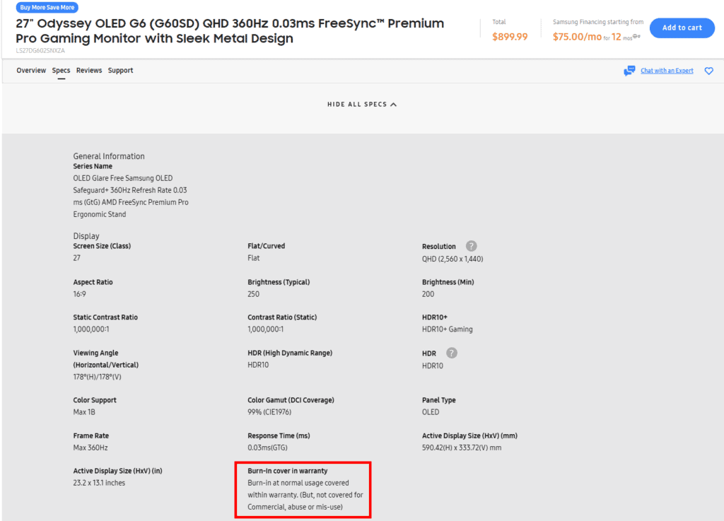 Samsung G60SD Warranty