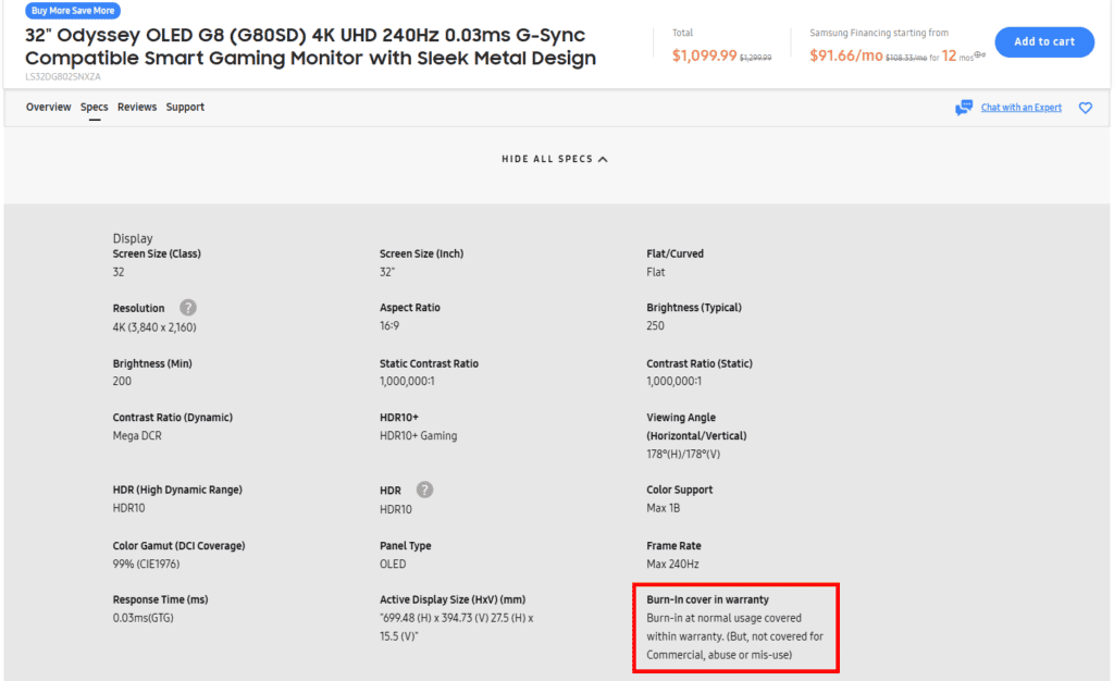 Samsung G80SD Warranty